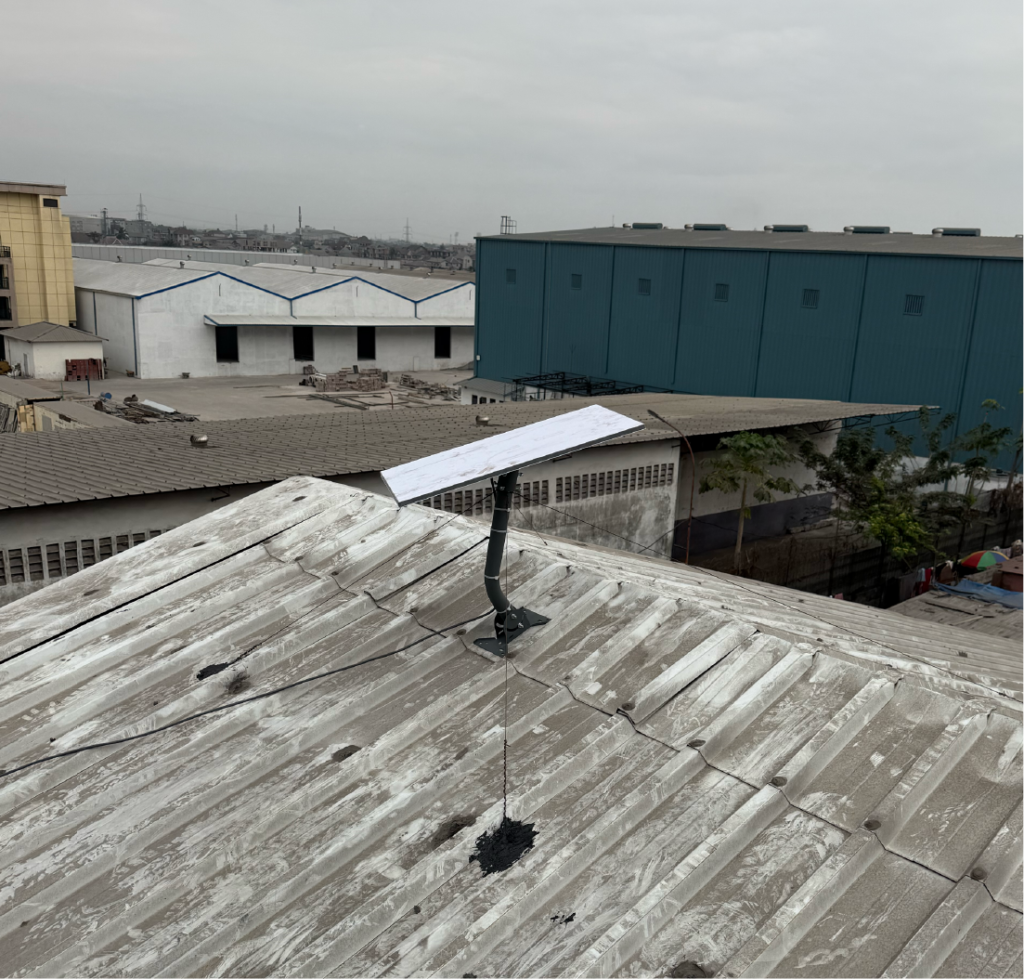 Starlink Uganda standard kit installed on the roof of a factory